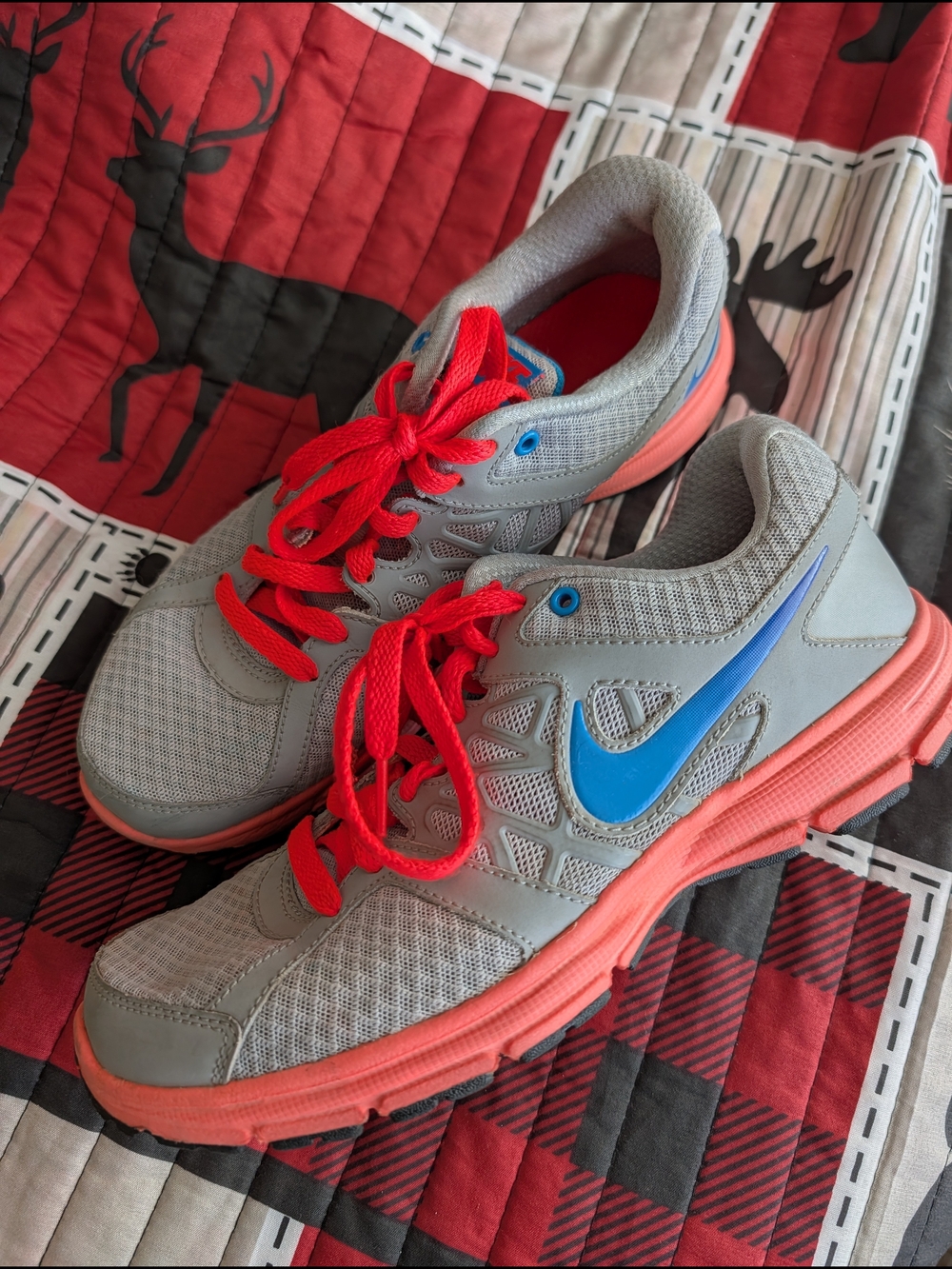 Nike Gray Runner Sneakers with Blue Swoosh & Coral Soles